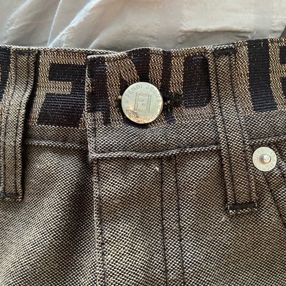 Fendi Brown Logo Waistband Denim Shorts - Picture 3 of 8